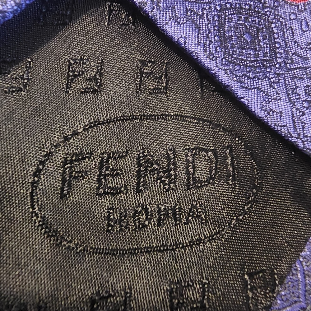 Vtg Fendi Roma‎ Tie 59" Red Blue/Purple Black Yellow Print Silk Italy - Picture 6 of 10